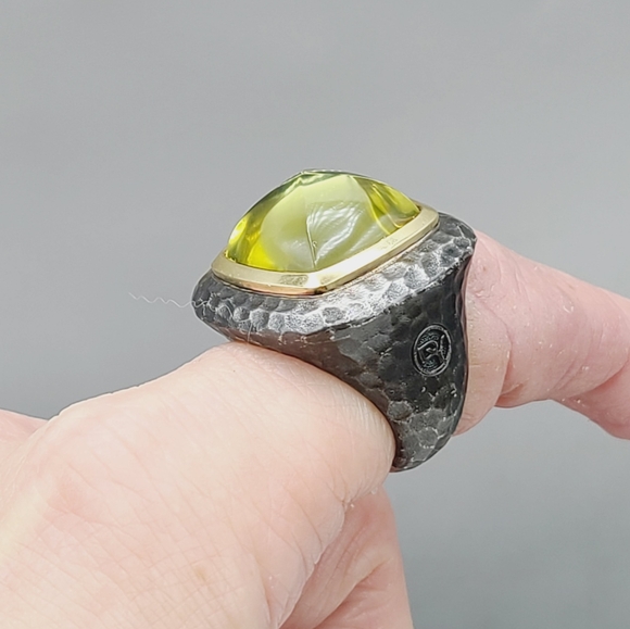 David Yurman 17mm Hammered Albion Darkened Ring Lemon Citrine and Gold - Picture 9 of 14